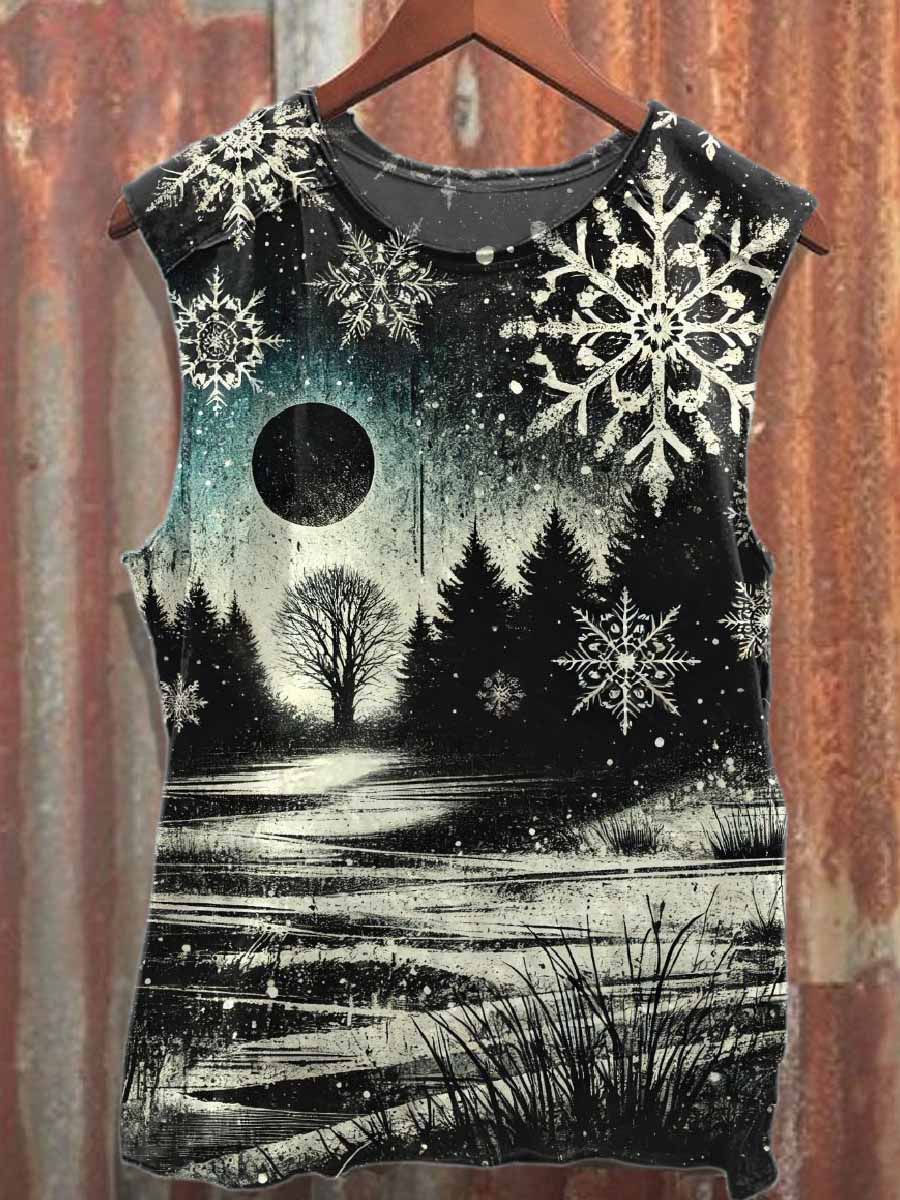 Vintage Christmas Graffiti Print Cotton Tank Top