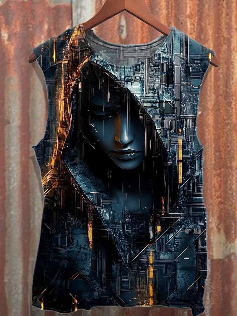 Retro Graffiti Print Casual Cotton Tank Top