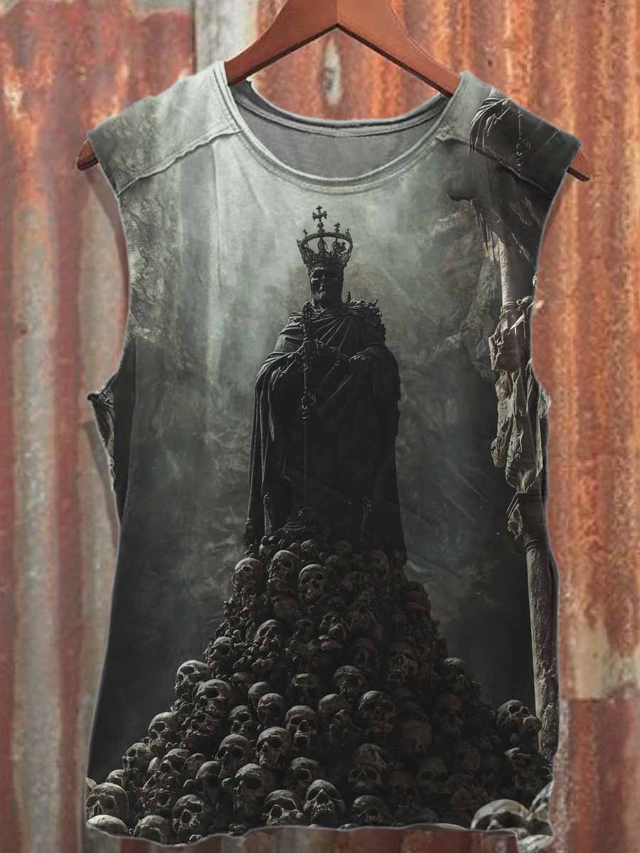 Vintage Hell Skull Print Cotton Tank Top