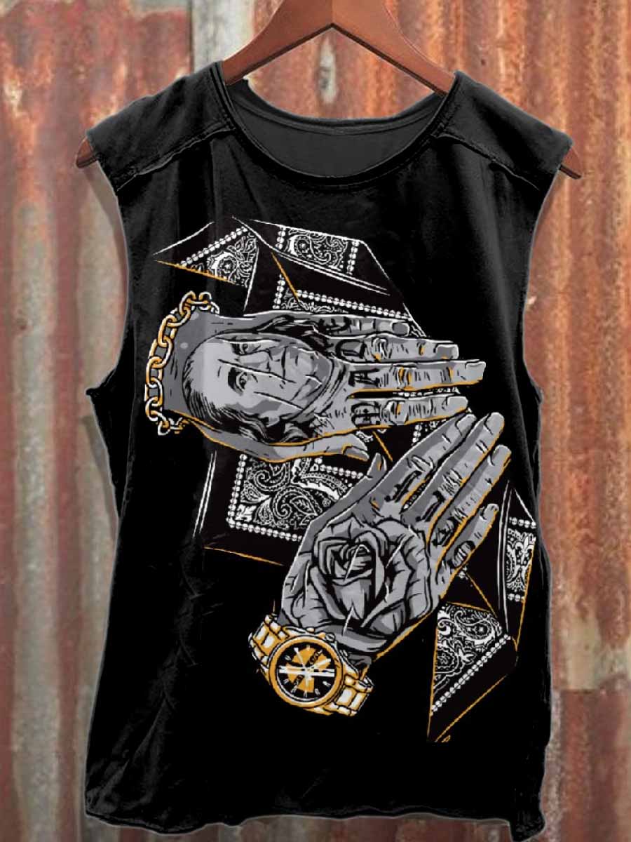 Retro Graffiti Print Casual Cotton Tank Top