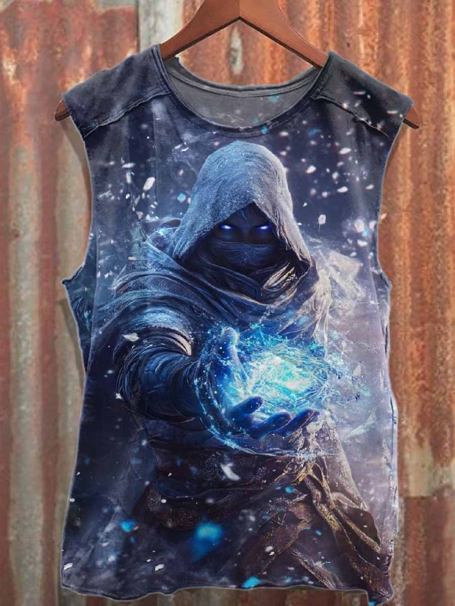 Vintage Snow Monster Print Cotton Tank Top