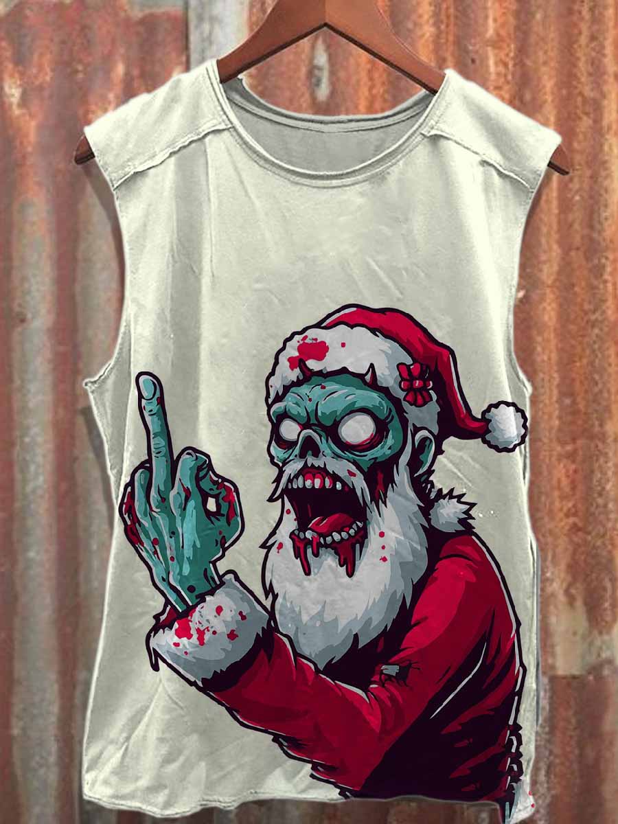 Vintage Gothic Santa Claus Print Cotton Tank Top
