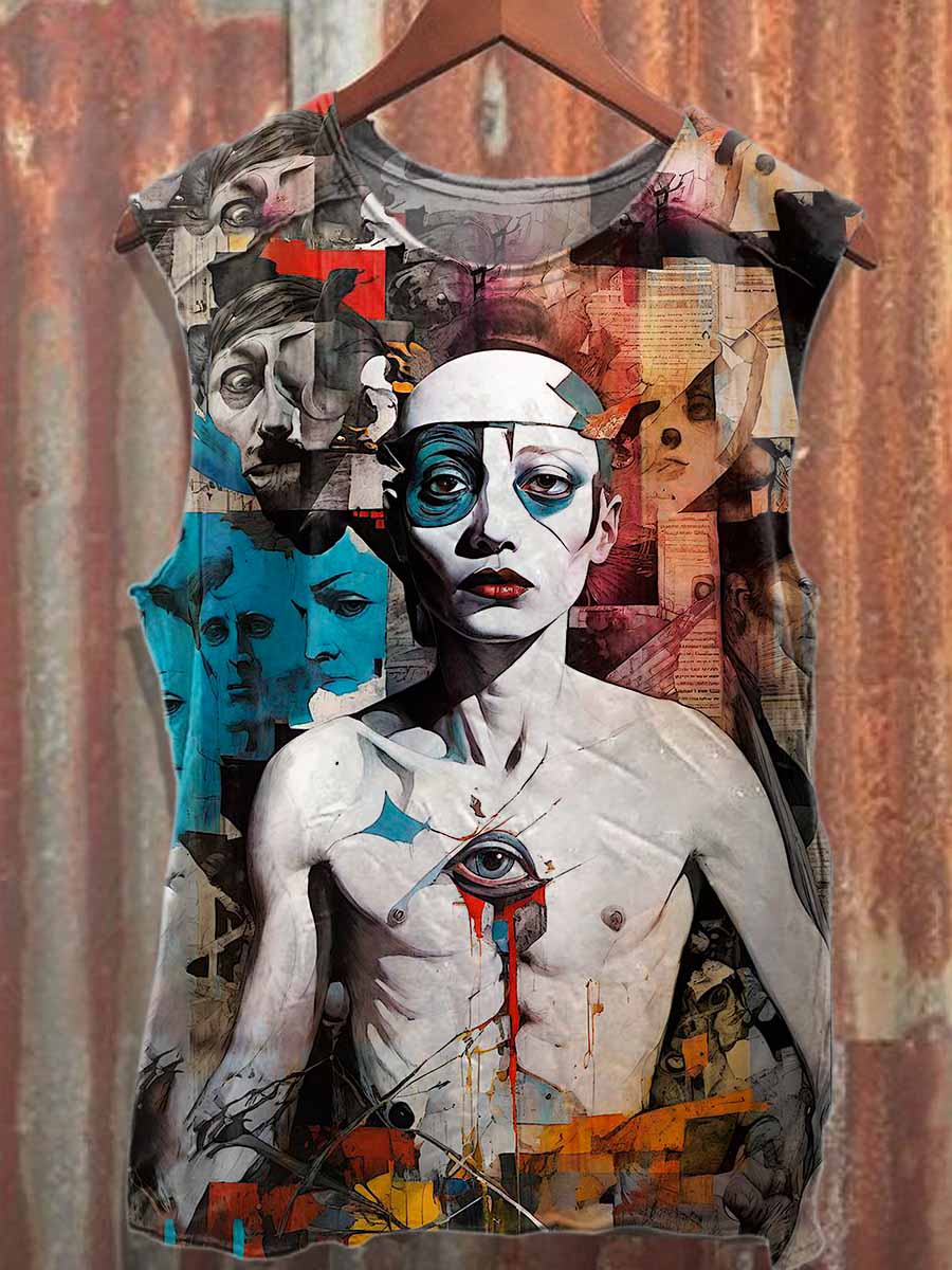 Retro Graffiti Print Casual Cotton Tank Top