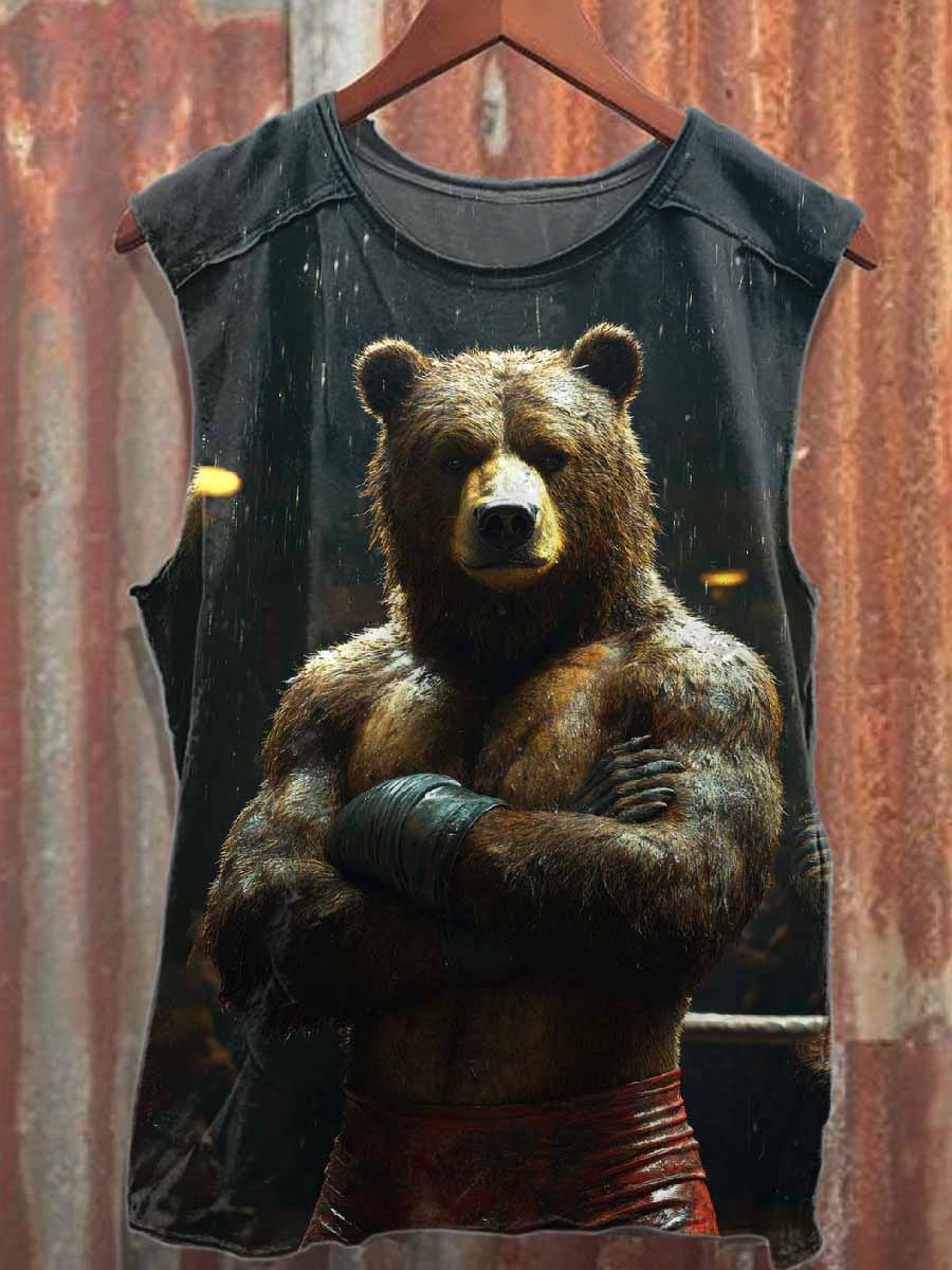 Retro Fierce Bear Casual Cotton Tank Top