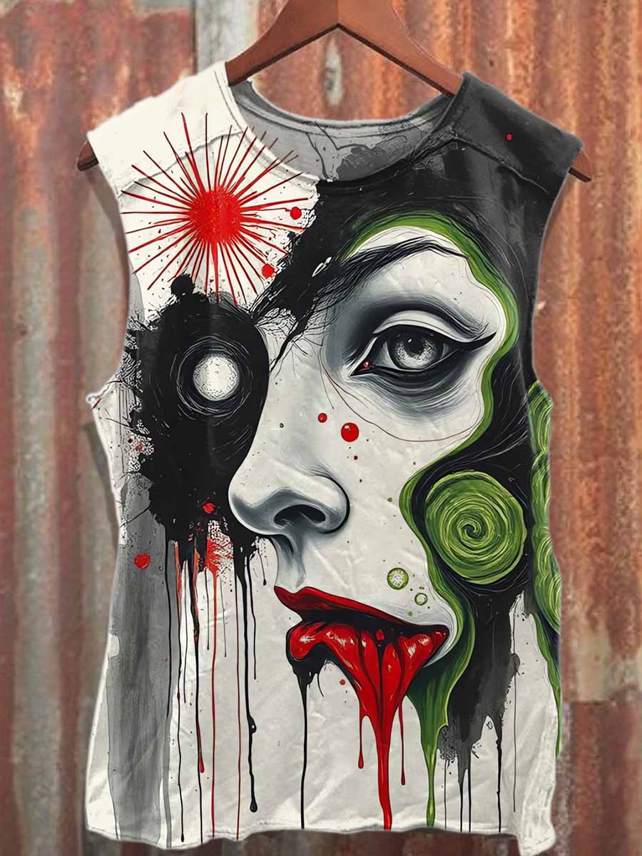 Retro Graffiti Print Casual Cotton Tank Top