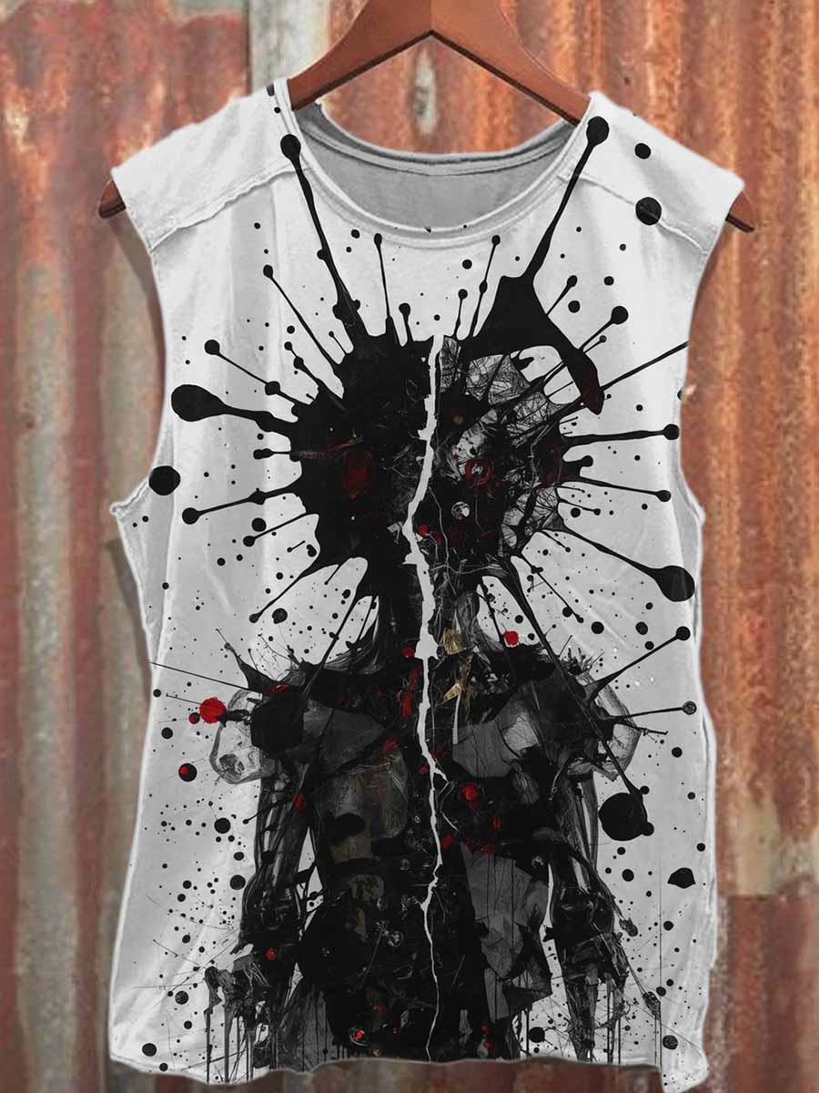 Retro Graffiti Print Casual Cotton Tank Top