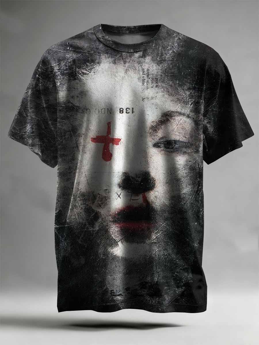 Vintage Dark Illustration Print Casual T-shirt