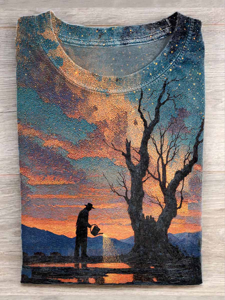 Retro Illustration Print Casual T-Shirt