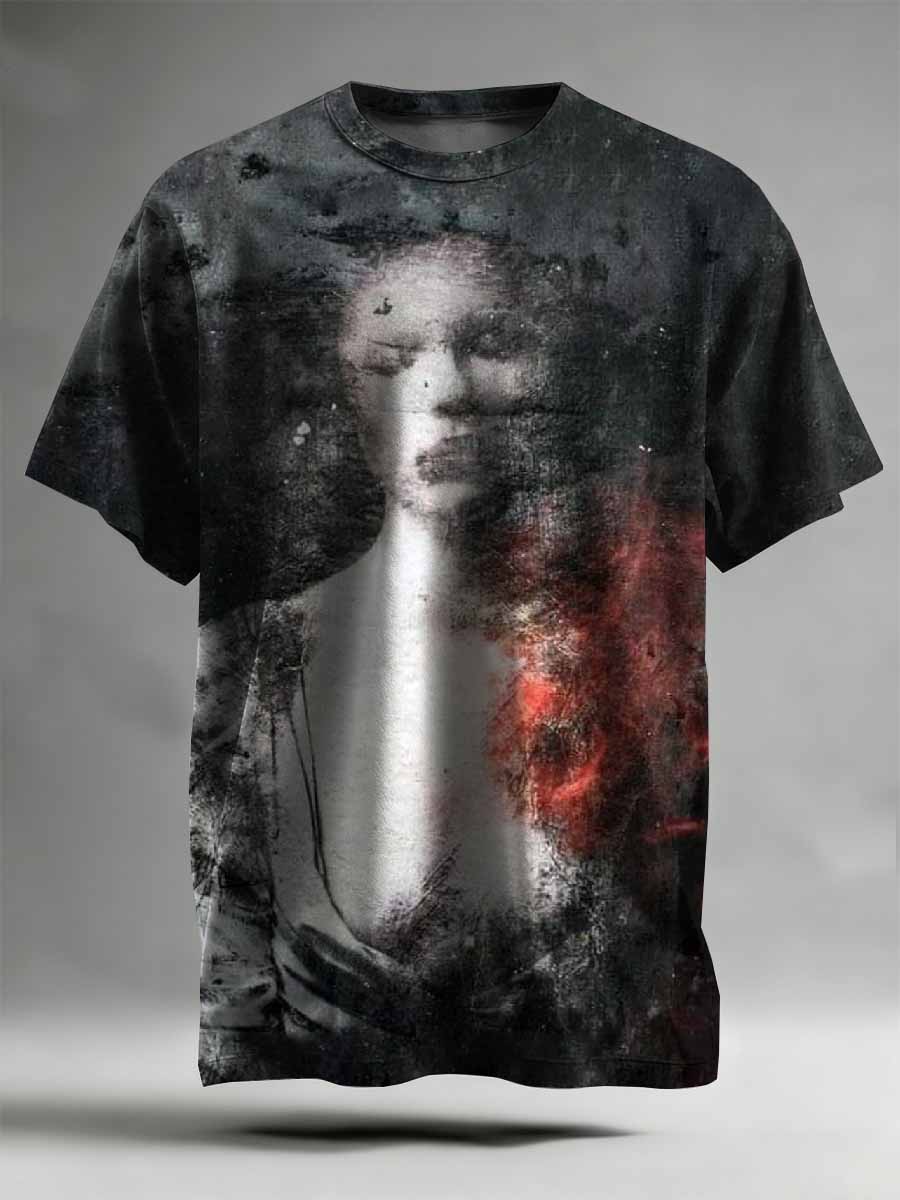 Vintage Dark Illustration Print Casual T-shirt