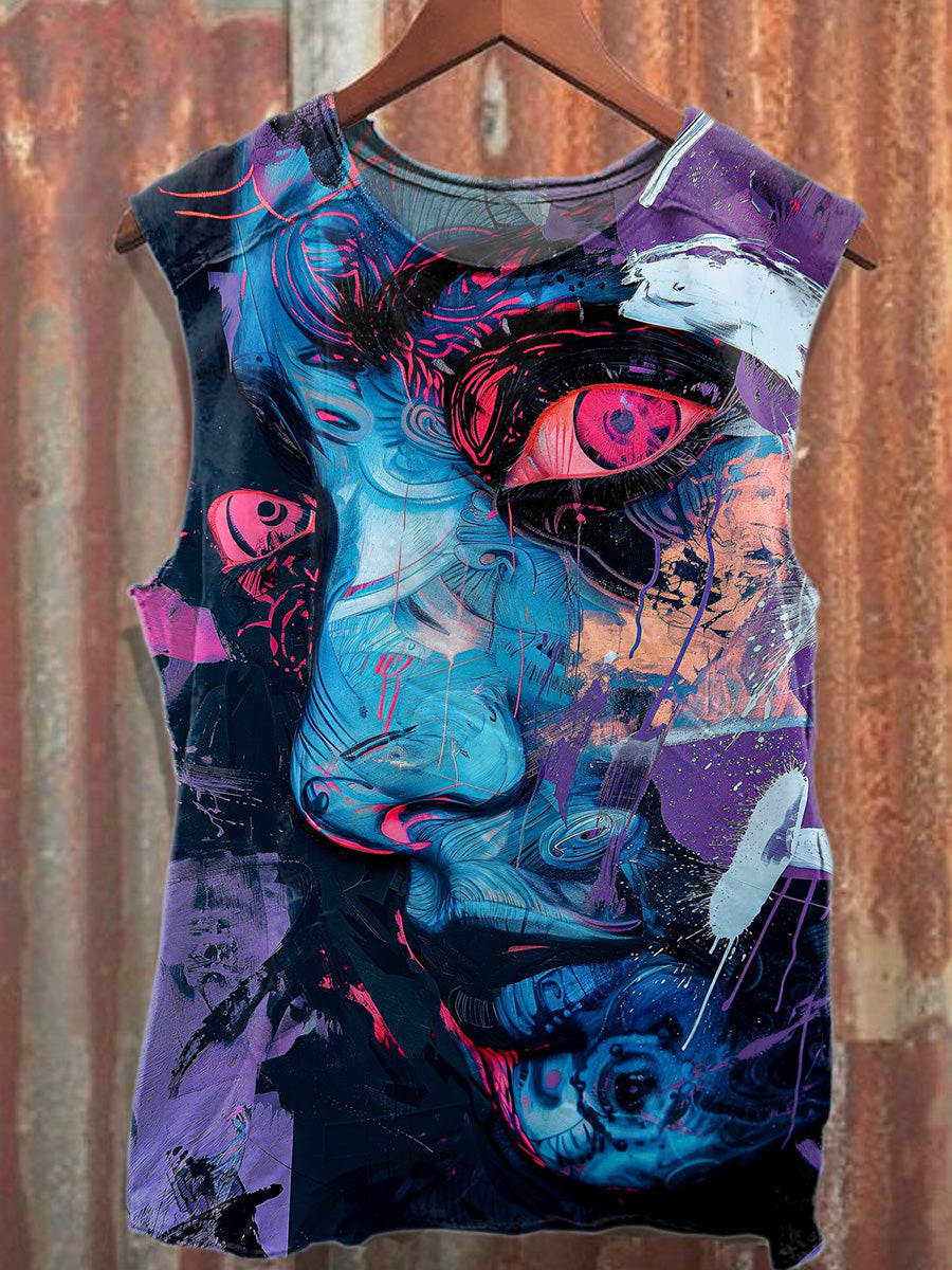 Retro Graffiti Art Style Printed Cotton Tank Top