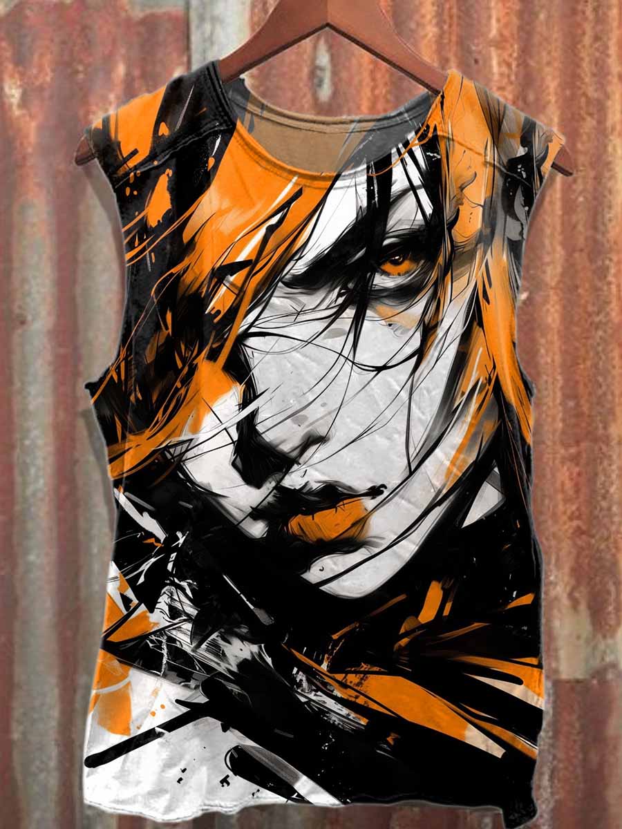 Retro Graffiti Art Style Printed Cotton Tank Top