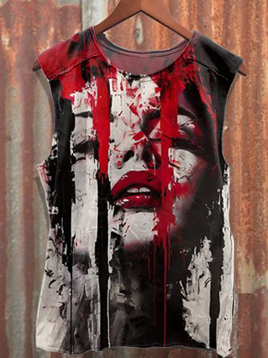 Retro Graffiti Art Style Printed Cotton Tank Top