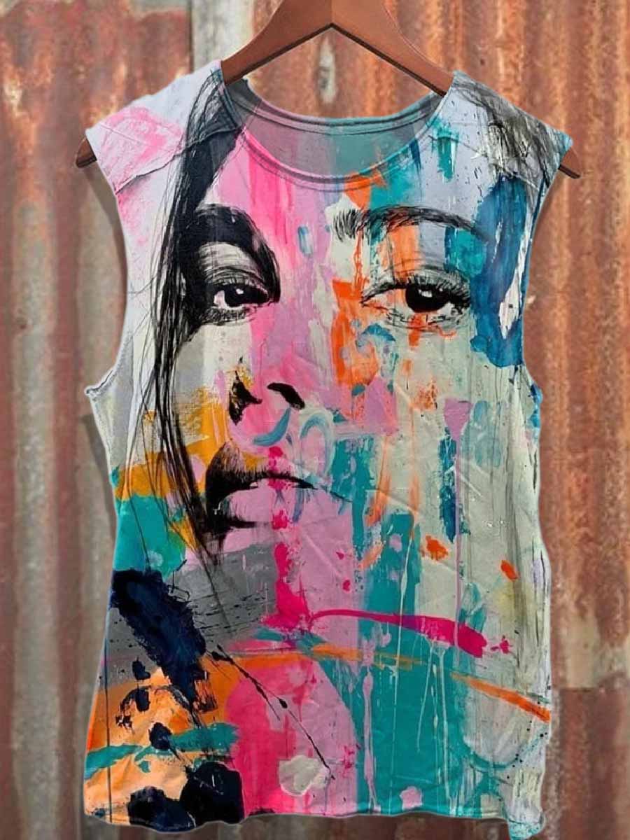 Retro Graffiti Art Style Printed Cotton Tank Top
