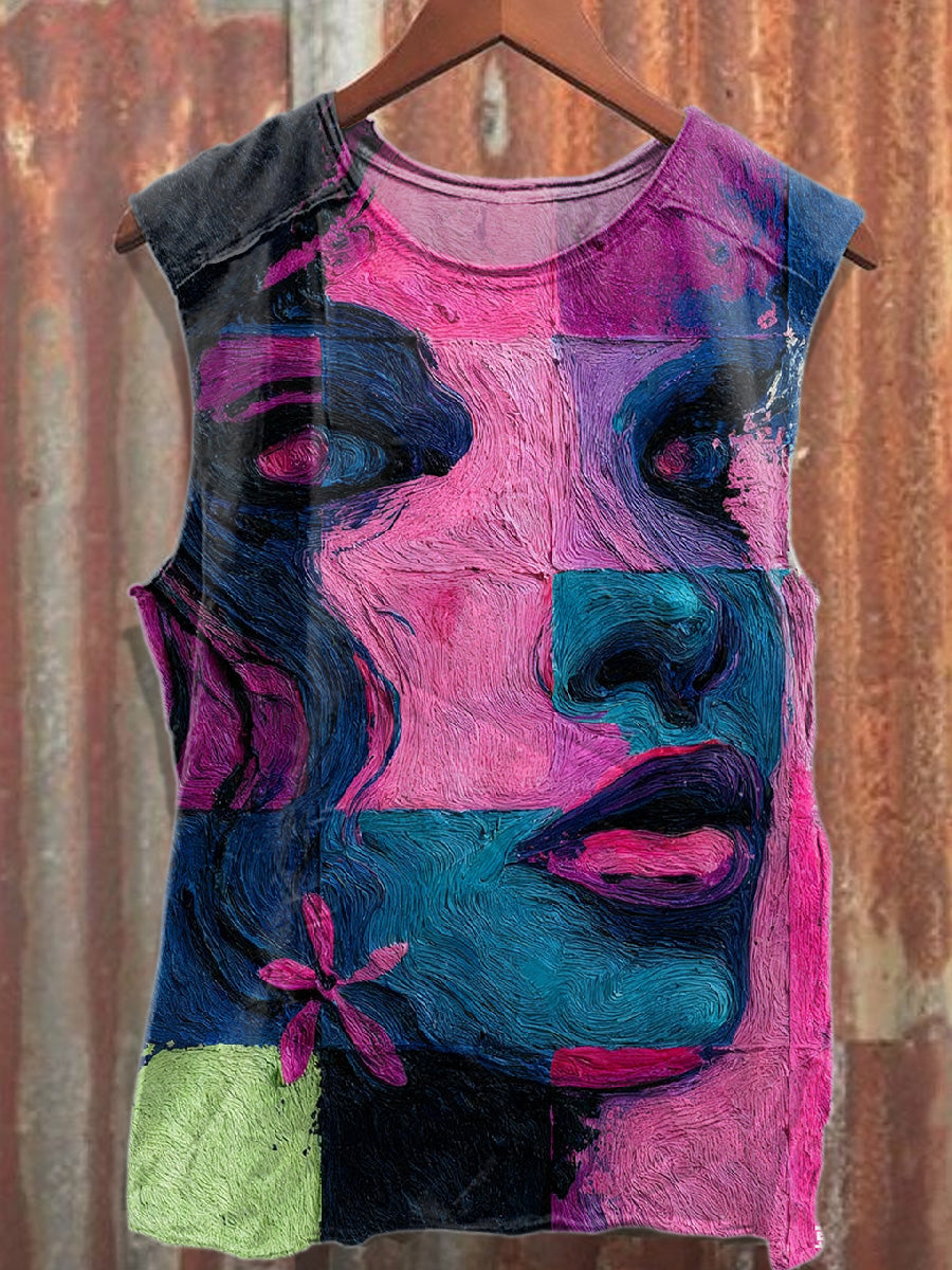 Retro Graffiti Art Style Printed Cotton Tank Top