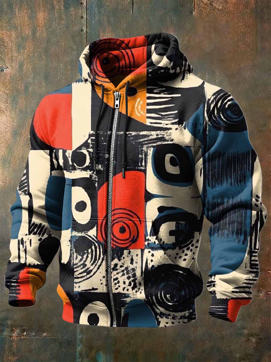 Retro Graffiti Style Print Casual Hooded Coat