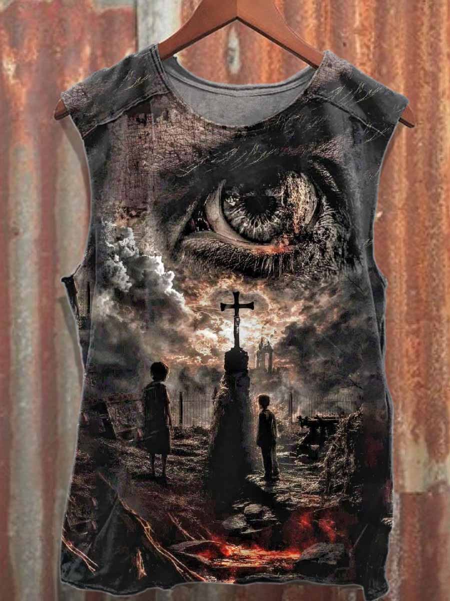 Retro Graffiti Art Style Print Cotton Tank Top