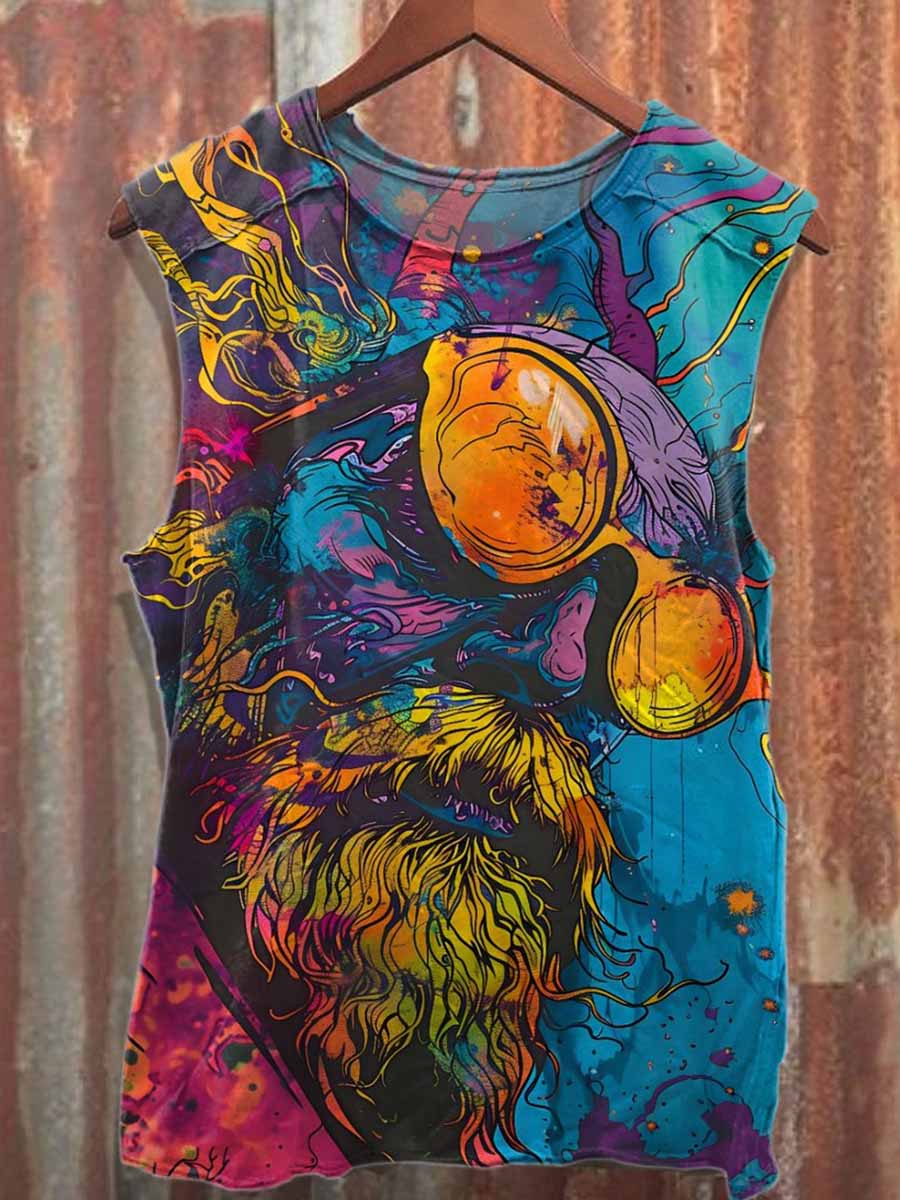 Graffiti Art Style Printed Casual Cotton Tank Top