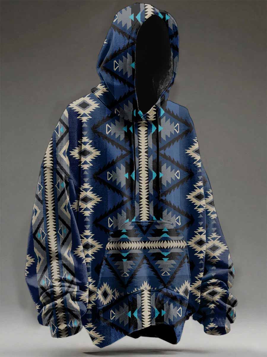 Retro Texture Pattern Printed Casual Hooded Sweatshirt