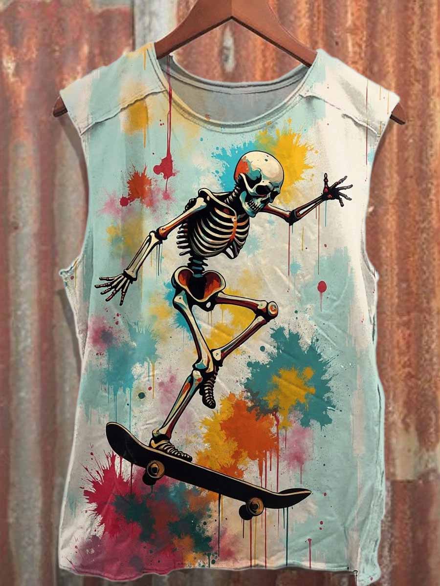 Graffiti Art Style Printed Casual Cotton Tank Top