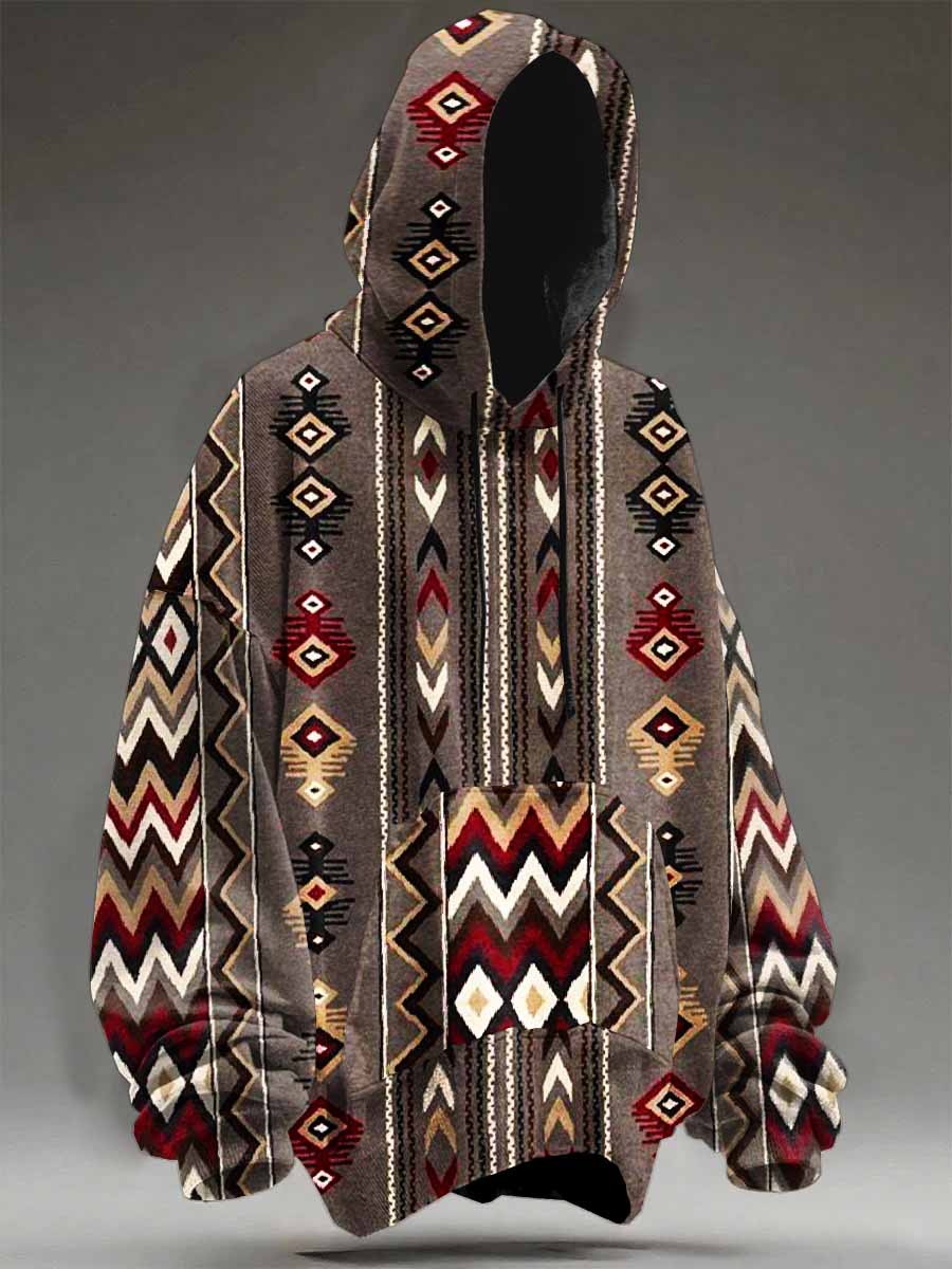 Retro Texture Pattern Printed Casual Hooded Sweatshirt