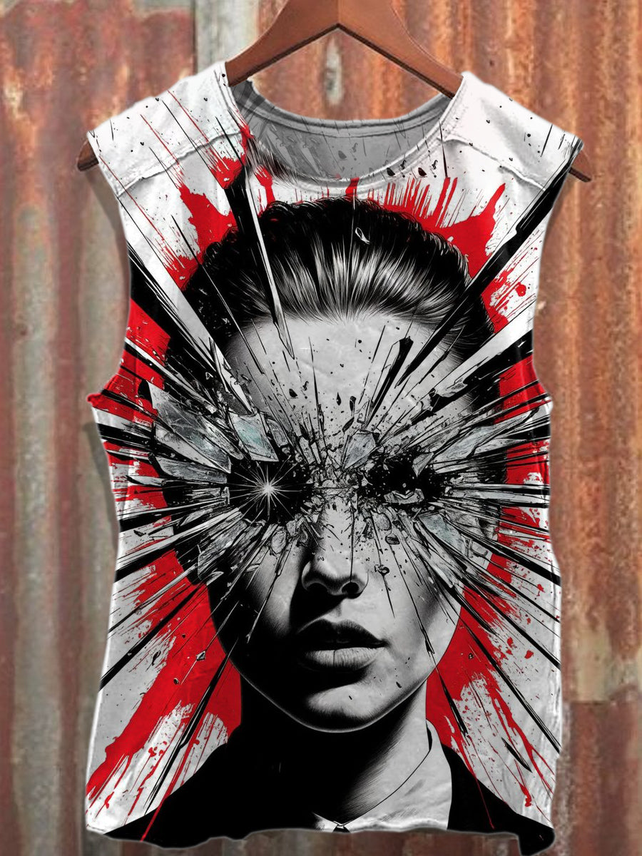 Retro Graffiti Printed Cotton Tank Top