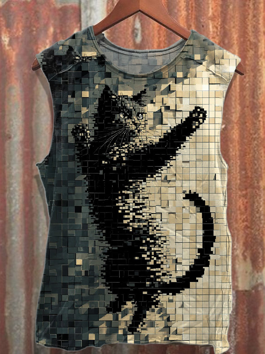 Retro Graffiti Printed Cotton Tank Top