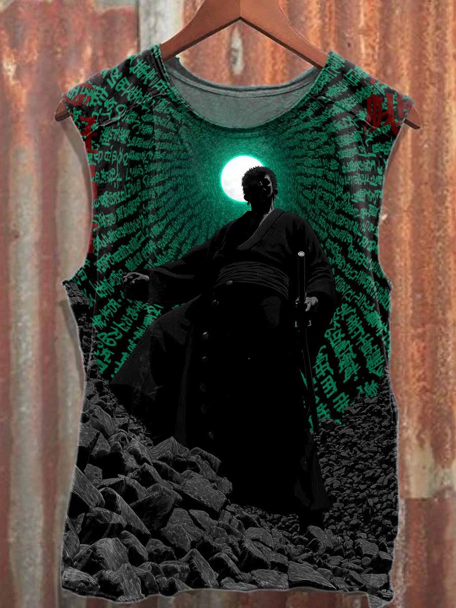 Retro Graffiti Style Printed Casual Cotton Tank Top