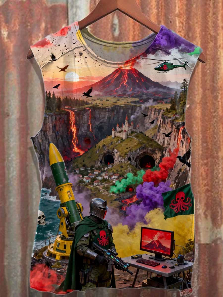 Retro Graffiti Style Printed Casual Cotton Tank Top