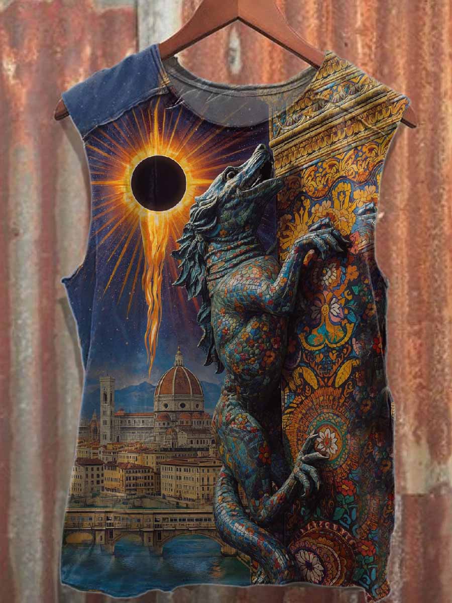 Retro Graffiti Style Printed Casual Cotton Tank Top