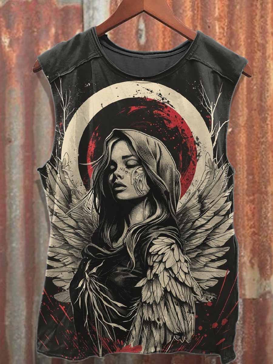 Retro Art Graffiti Printed Casual Cotton Tank Top