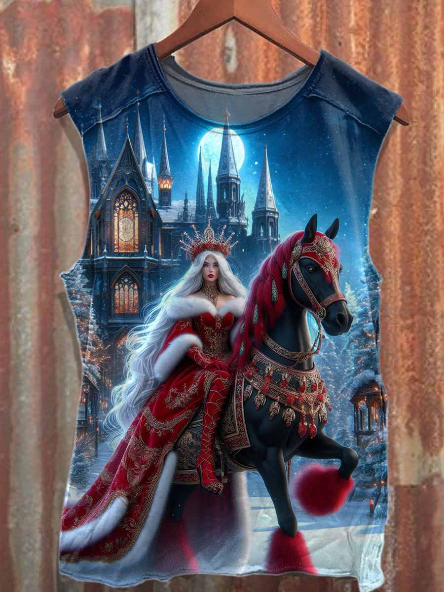 Retro Christmas Graffiti Printed Casual Cotton Tank Top