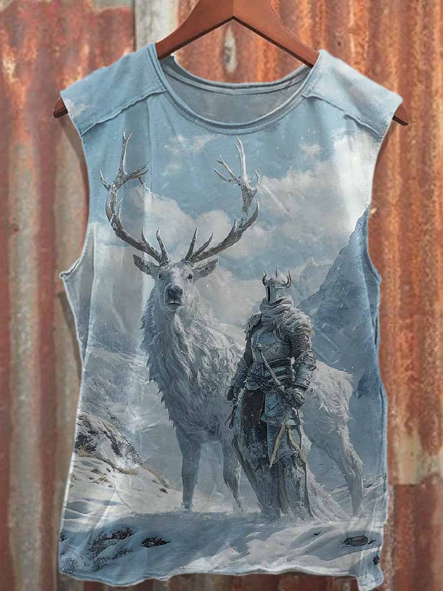 Retro Winter Monster Print Casual Cotton Tank Top