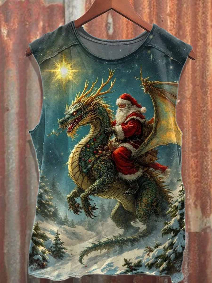 Retro Christmas Graffiti Printed Casual Cotton Tank Top