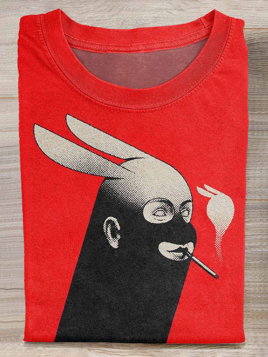 Retro Fake Rabbit Printed Casual T-shirt