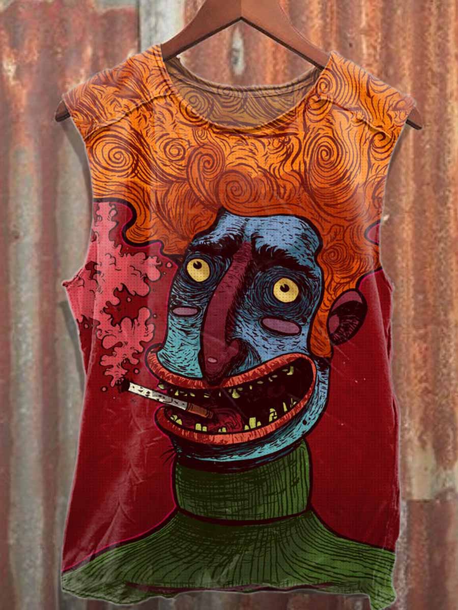 Retro Graffiti Style Pattern Casual Tank Top