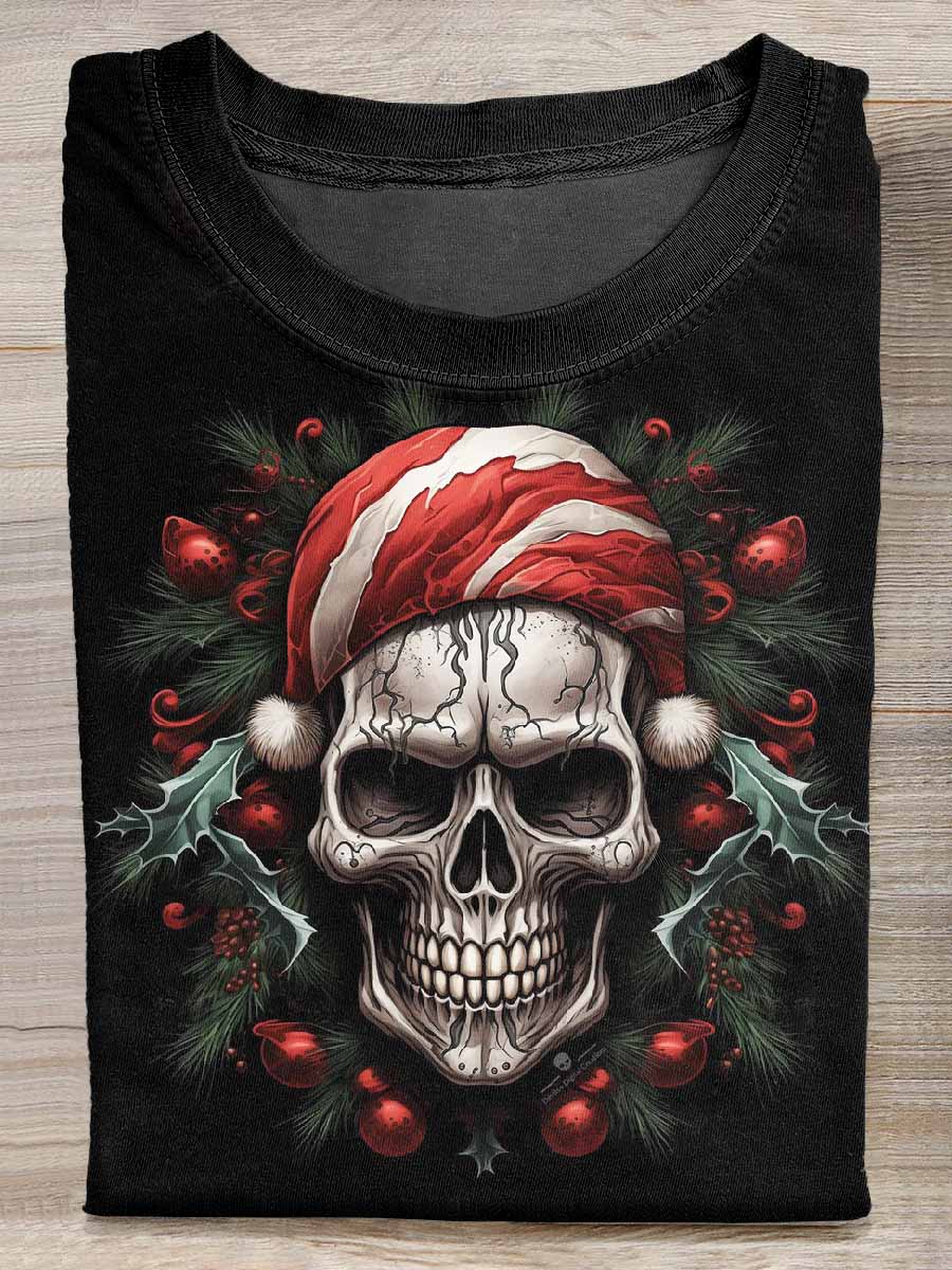 Christmas Skeleton Print Loose Short Sleeved T-Shirt