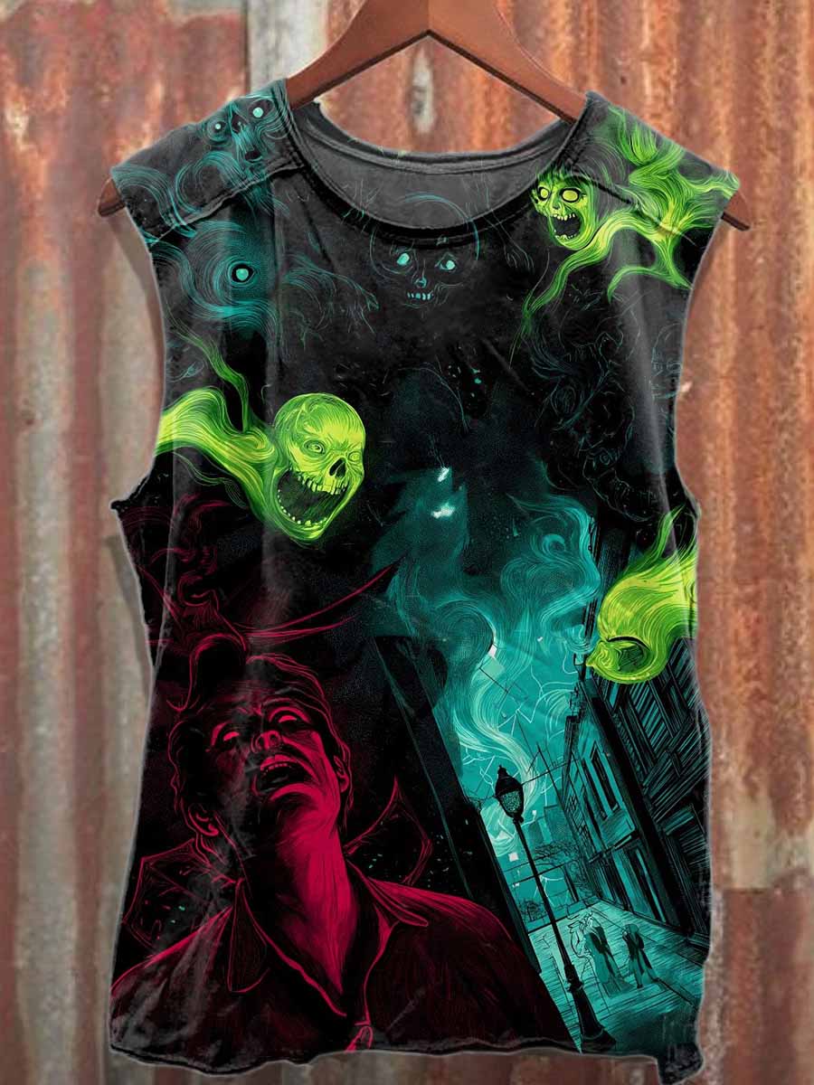 Retro Graffiti Style Pattern Casual Tank Top