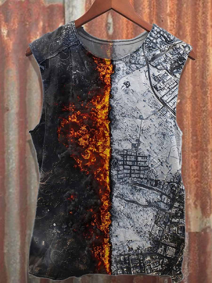 Retro Graffiti Style Pattern Casual Tank Top