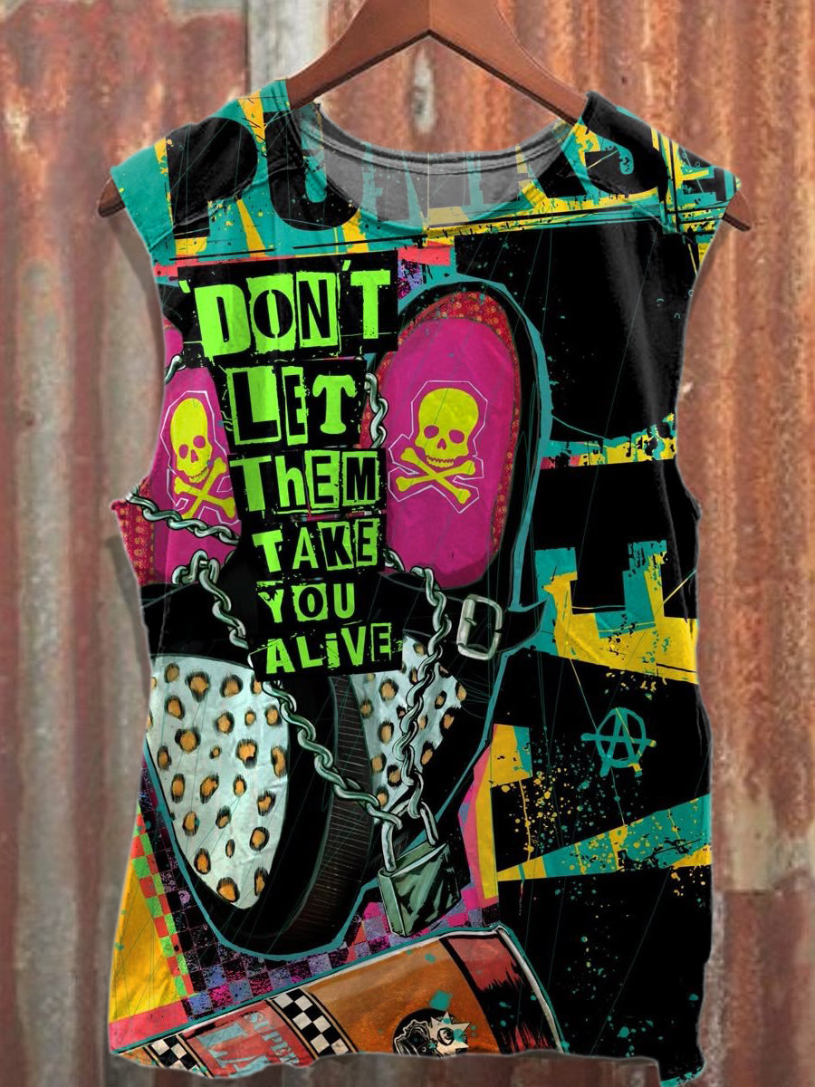 Retro Graffiti Art Print Loose Tank Top