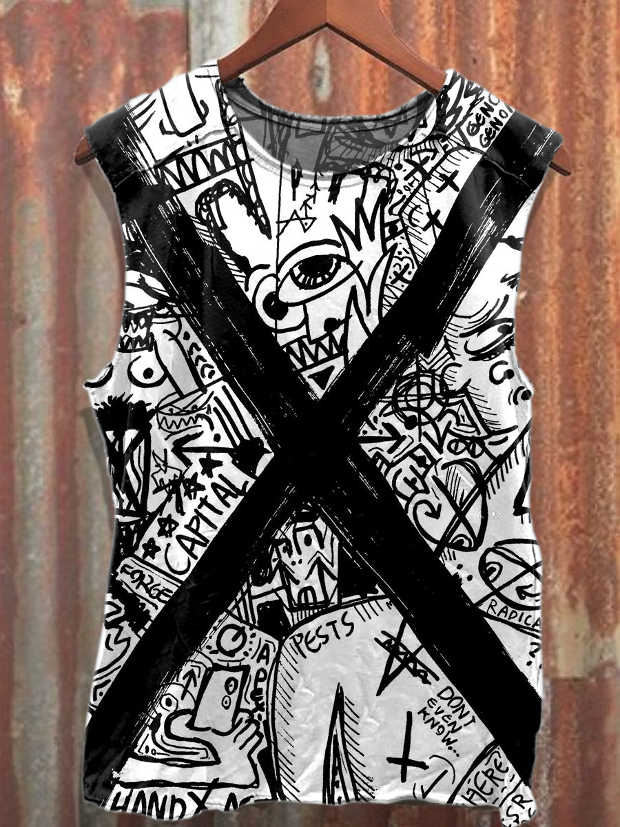 Retro Graffiti Art Print Loose Tank Top