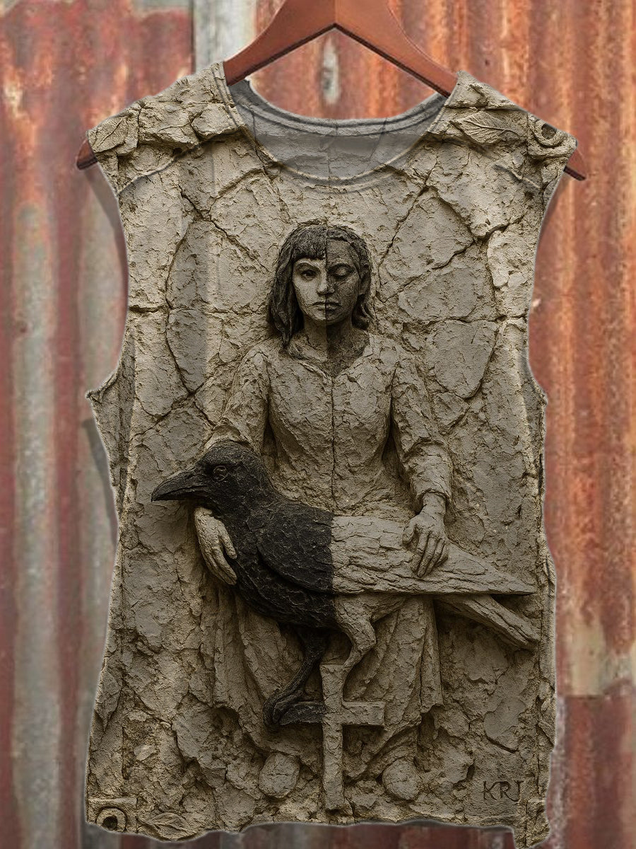 Retro Graffiti Print Casual Cotton Tank Top