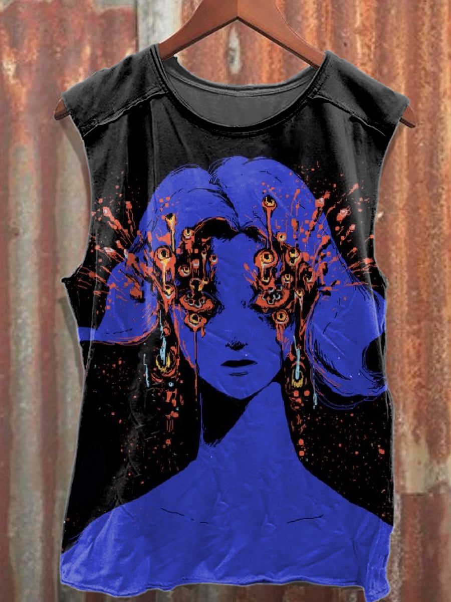 Retro Graffiti Print Casual Cotton Tank Top