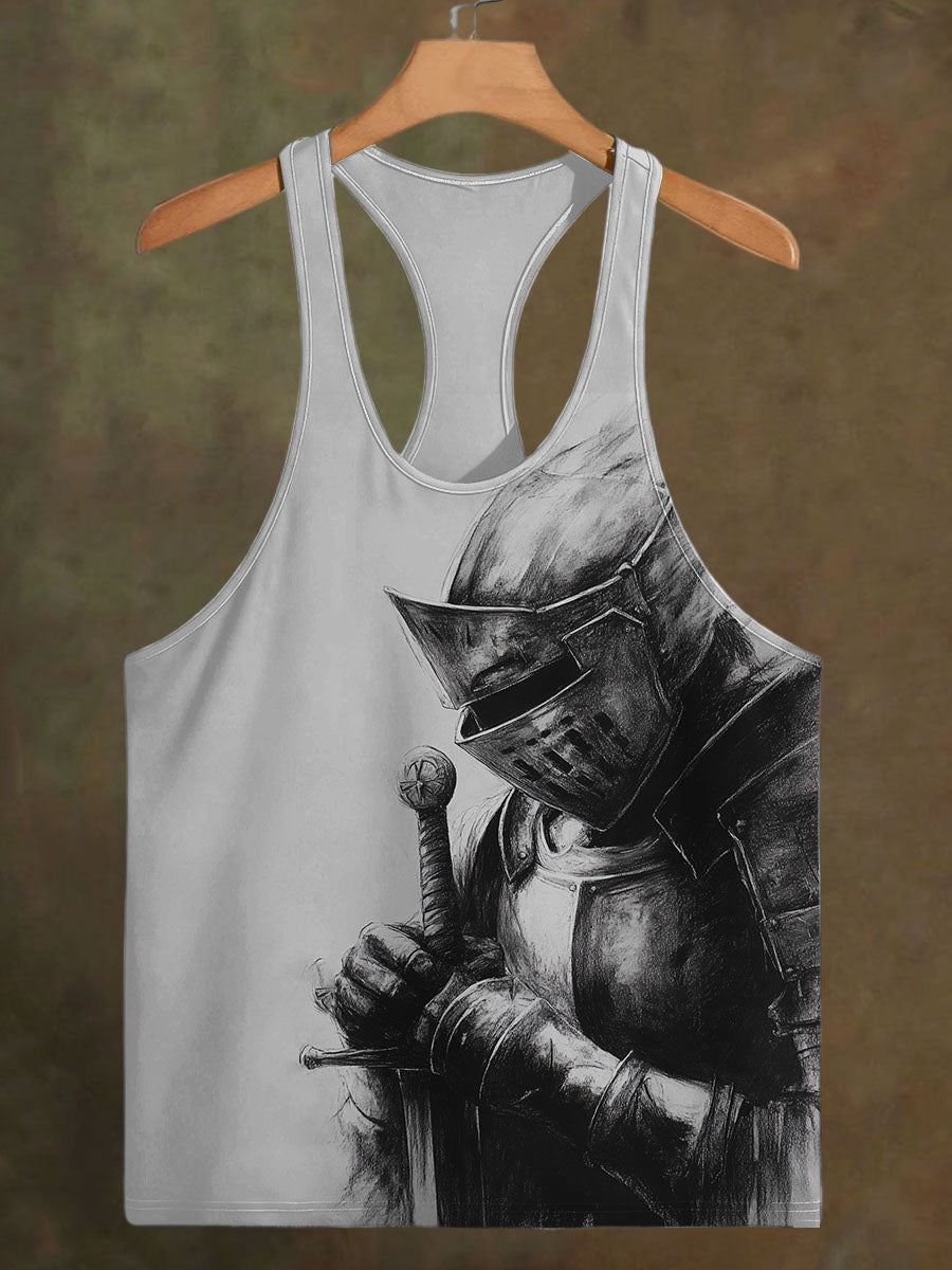 Men's Knight and Sword Printed Casual Cotton Tank Top