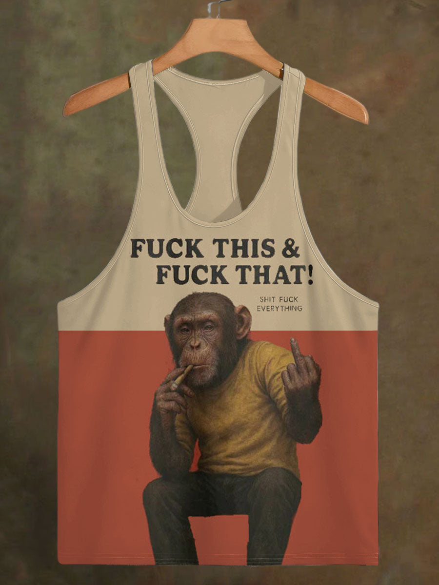 Men's Fun Monkey Fitness Print Casual Cotton Tank Top
