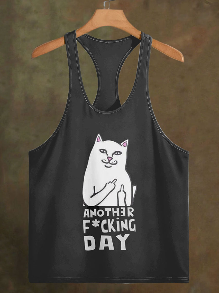 Men's Fun Naughty Cat Print Casual Cotton Tank Top