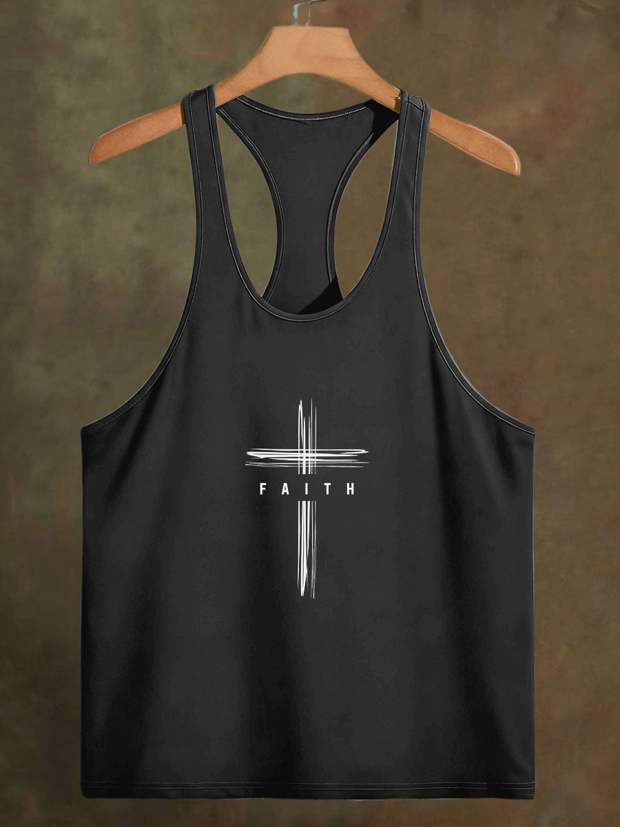 Men's Cross Faith Fitness Printed Casual Cotton Tank Top