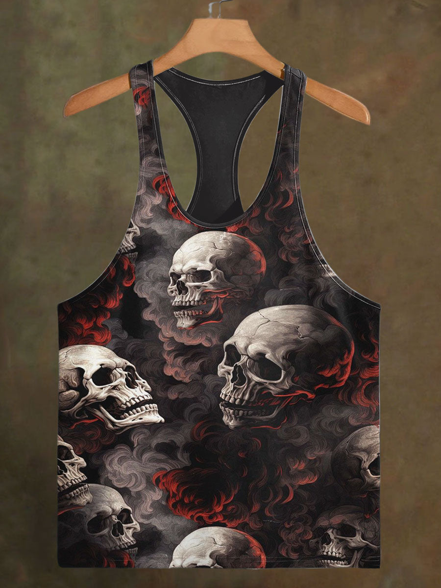 Men's Smoke Skull Print Casual Cotton Tank Top