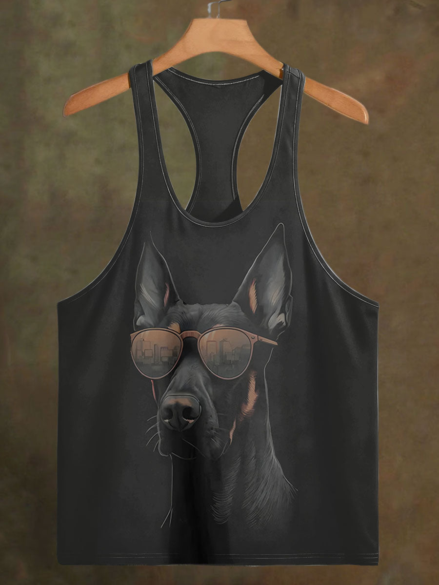 Men's Dog With Sunglasses Printed Casual Cotton Tank Top