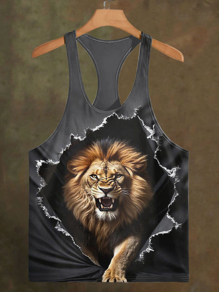 Men's Lion Print Casual Cotton Vest