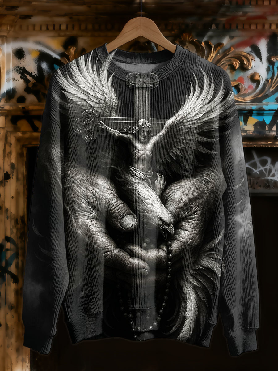 Retro Cross Print Casual Long Sleeved Sweatshirt